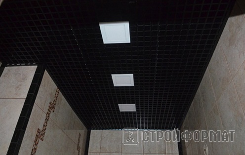 Потолки Грильято черные в ванных и душевых фото