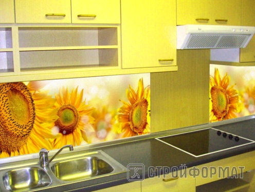 Интерьерная панель Подсолнухи на кухне фото
