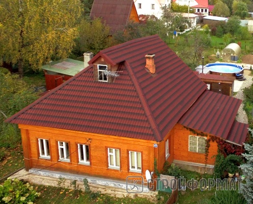 Черепица Ондулин Красный вальмовая крыша фото