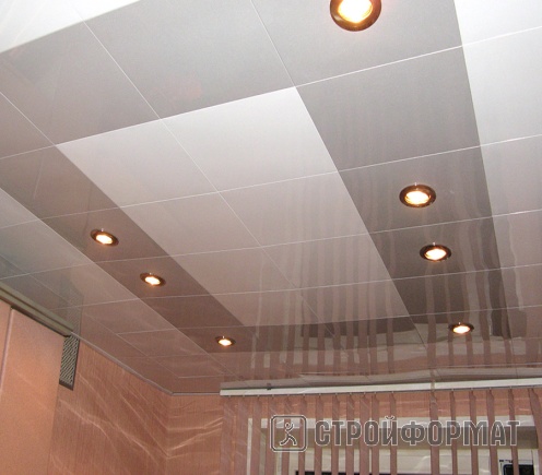 Алюминиевый кассетный потолок Cesal Белый матовый и Металлик серебристый фото