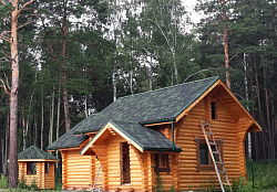 Ондувилла на бревенчатом доме фото