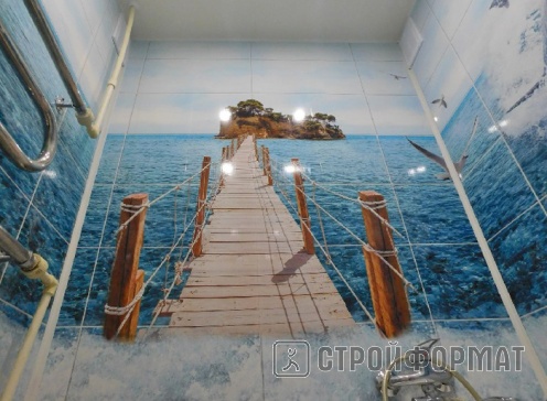 Пластиковые панели ПанДА Море в ванной комнате фото