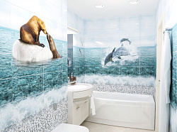 Панель ПВХ ПанДА Море в интерьере ванной комнаты фото