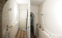 Отделка стен коридора декоративным камнем фото