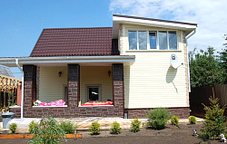 Блокхаус Бежевый  и Фасадная панель Камень жжёный Альта-Профиль фото