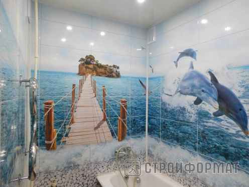 Панели ПВХ ПанДА Море на стенах в ванной фото